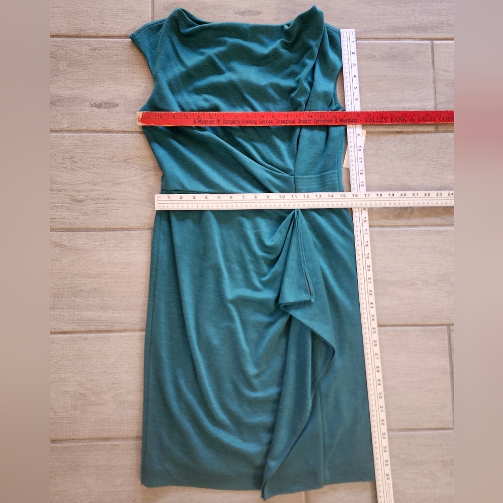 Maggy London Teal Grey Sleeveless Cowl Neck Midi Faux Wrap Dress Size 12 NWT - Picture 3 of 7